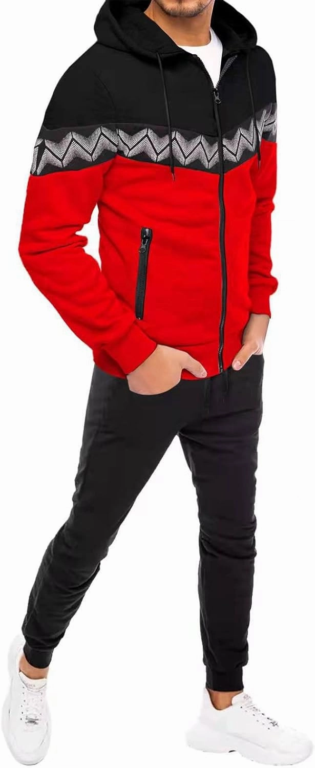 Men's 2 Pieces Full Zip Tracksuits Loose Fit Zip Hooded Sweatshirts Casual Athletic Pants Outfits Tracksuit Set