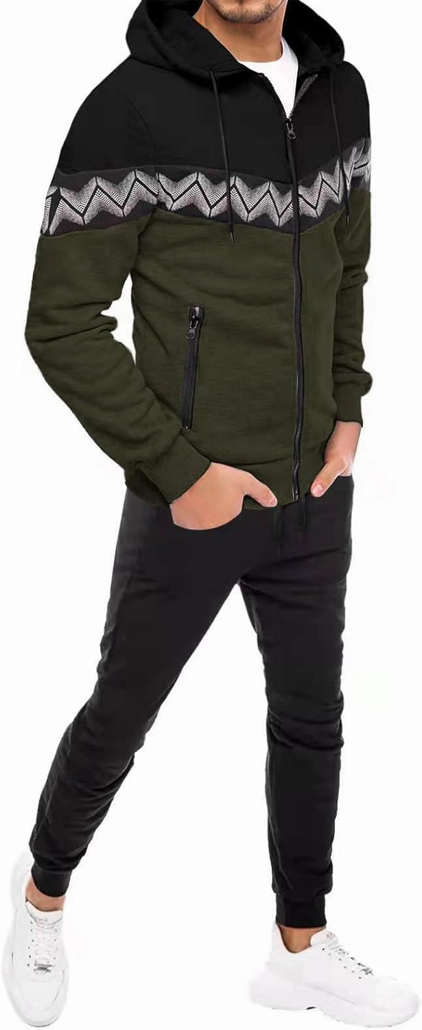 Men's 2 Pieces Full Zip Tracksuits Loose Fit Zip Hooded Sweatshirts Casual Athletic Pants Outfits Tracksuit Set