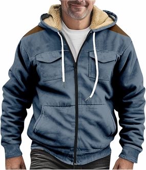 Men's Active Hoodies Jacket 2025 Winter Warm Thick Zip Big and Tall Warm Trucker Pullover with Hooded Coats Outwear