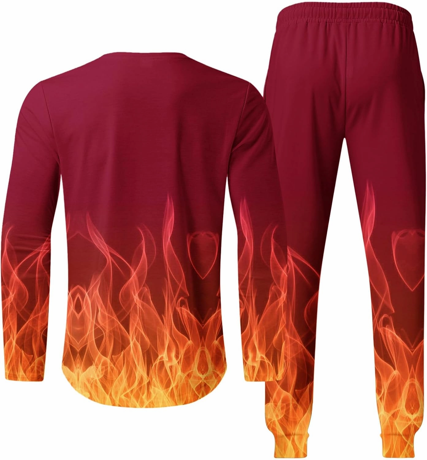 Men's Athletic 2 Pieces Tracksuit Casual 3D Flame Print Pullover Crewneck Sweatshirts Loose Sports Sweatpant Set