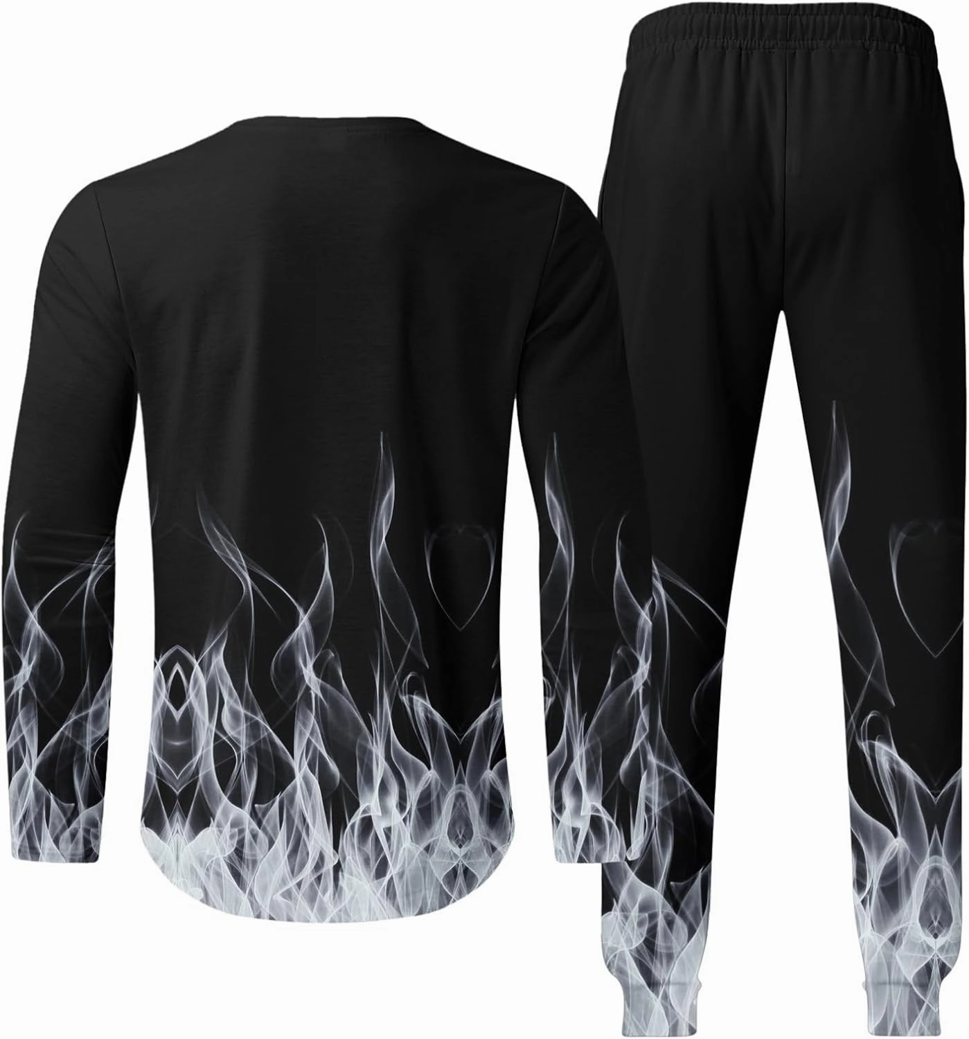 Men's Athletic 2 Pieces Tracksuit Casual 3D Flame Print Pullover Crewneck Sweatshirts Loose Sports Sweatpant Set