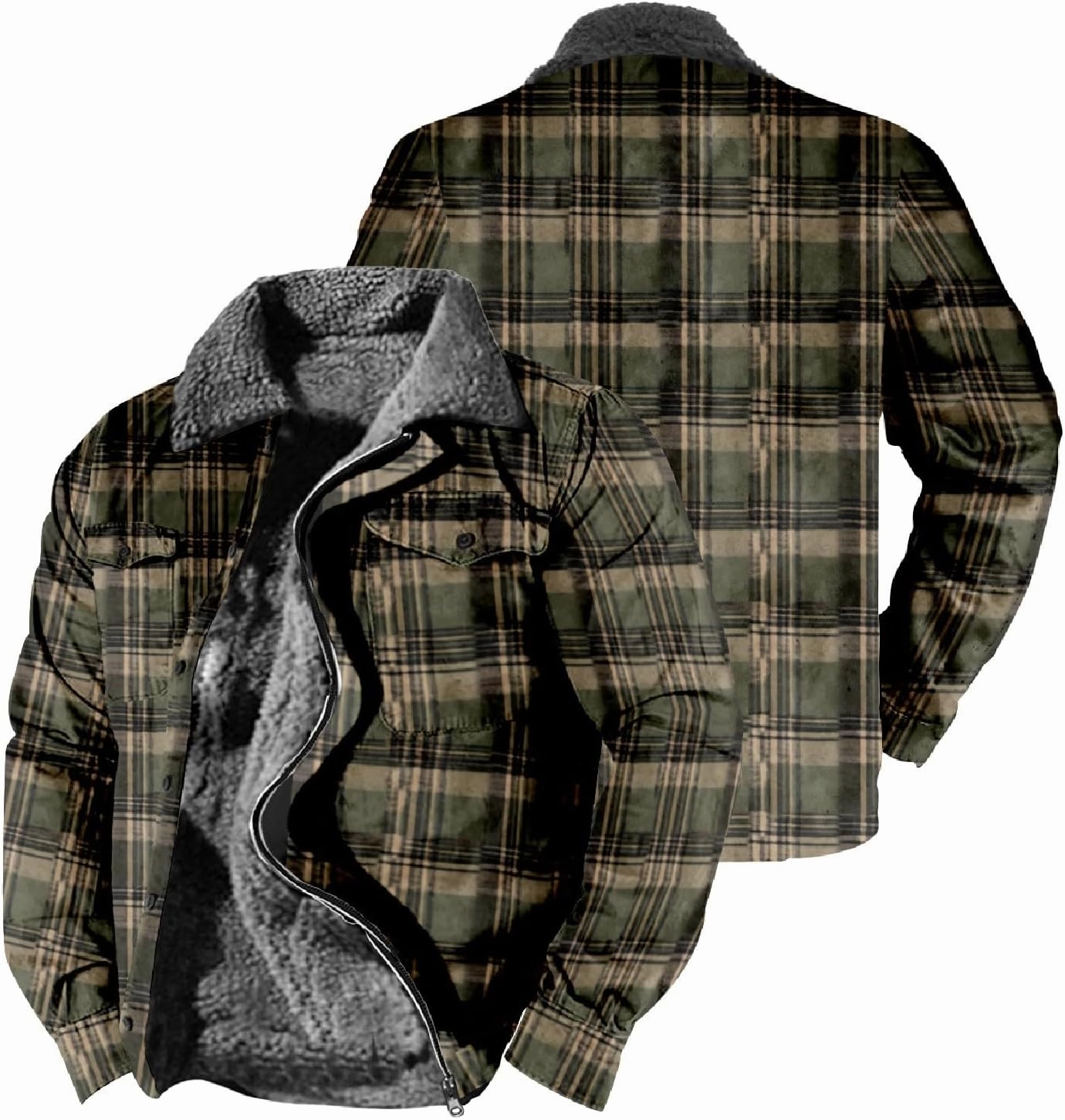 Men's Hooded Shirt Jacket Plaid Pocket Hooded Loose Coat Plus Velvet Shirt Top with Hood for Men Fleece Lined
