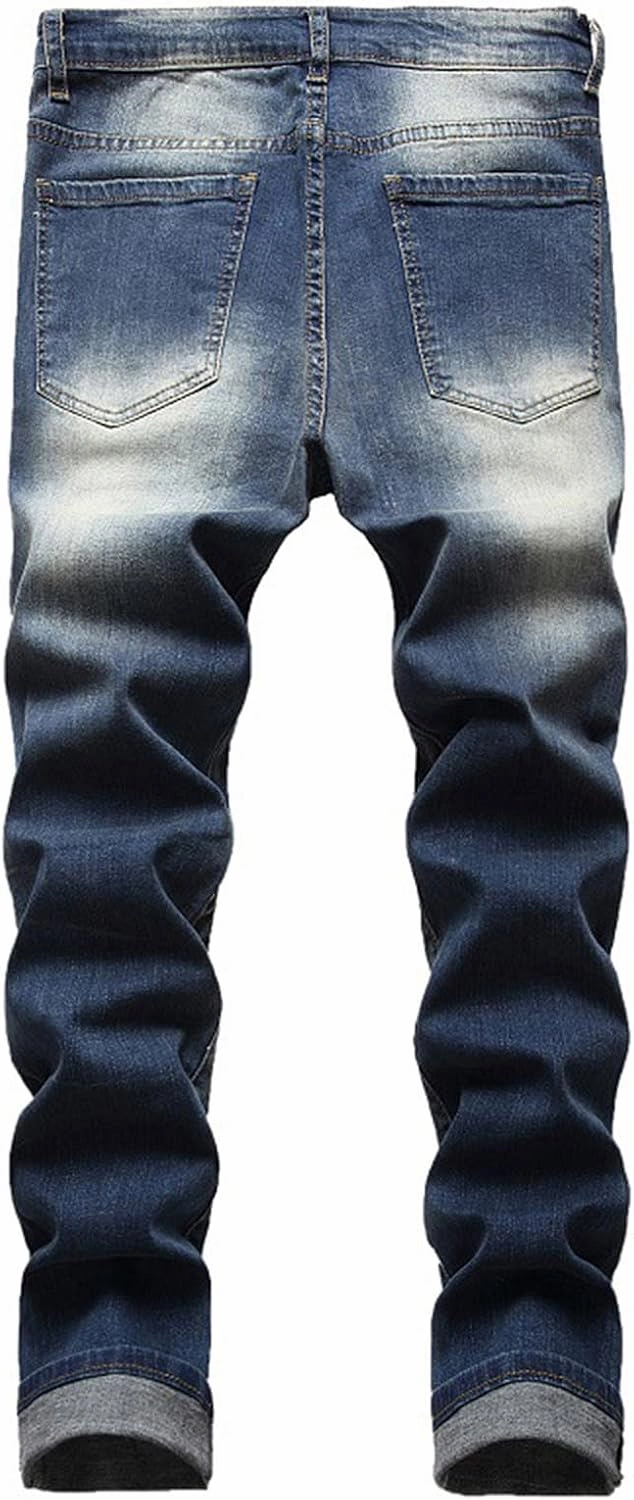 Men's Ripped Jeans Casual Stretch Button Zipper Pants with Pockets Relaxed Fit Denim Pants Boys Trendy Streetwear Jeans
