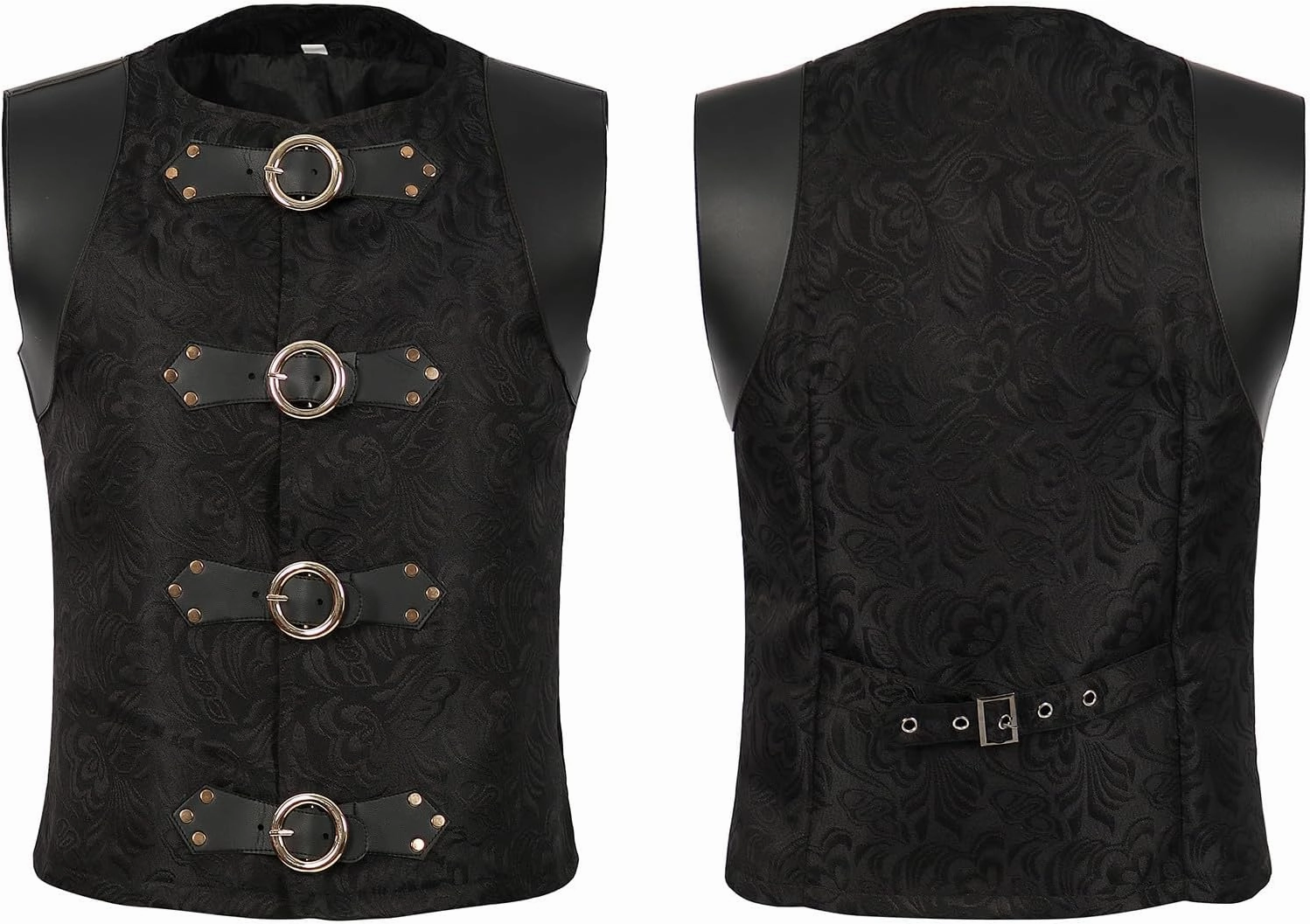 Men's Steampunk Tuxedo Waistcoat Gothic Jacquard Vest with Buckle Medieval Slim Uniform Vintage Renaissance Costume