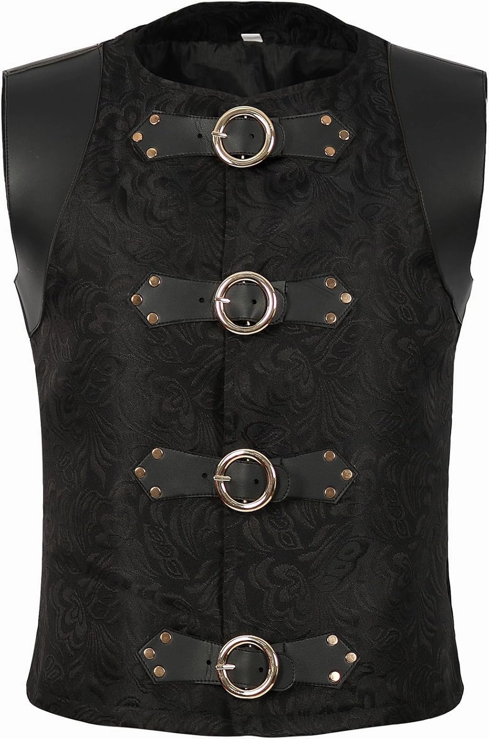 Men's Steampunk Tuxedo Waistcoat Gothic Jacquard Vest with Buckle Medieval Slim Uniform Vintage Renaissance Costume