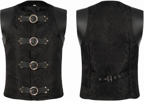 Men's Steampunk Tuxedo Waistcoat Gothic Jacquard Vest with Buckle Medieval Slim Uniform Vintage Renaissance Costume