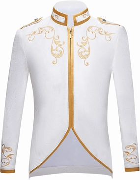 Men's Stylish Prince Velvet Blazer Slim Fit Gold Embroidery Jacket Suit Court Uniform Costume Tux Dress Suits