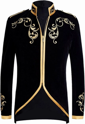 Men's Stylish Prince Velvet Blazer Slim Fit Gold Embroidery Jacket Suit Court Uniform Costume Tux Dress Suits