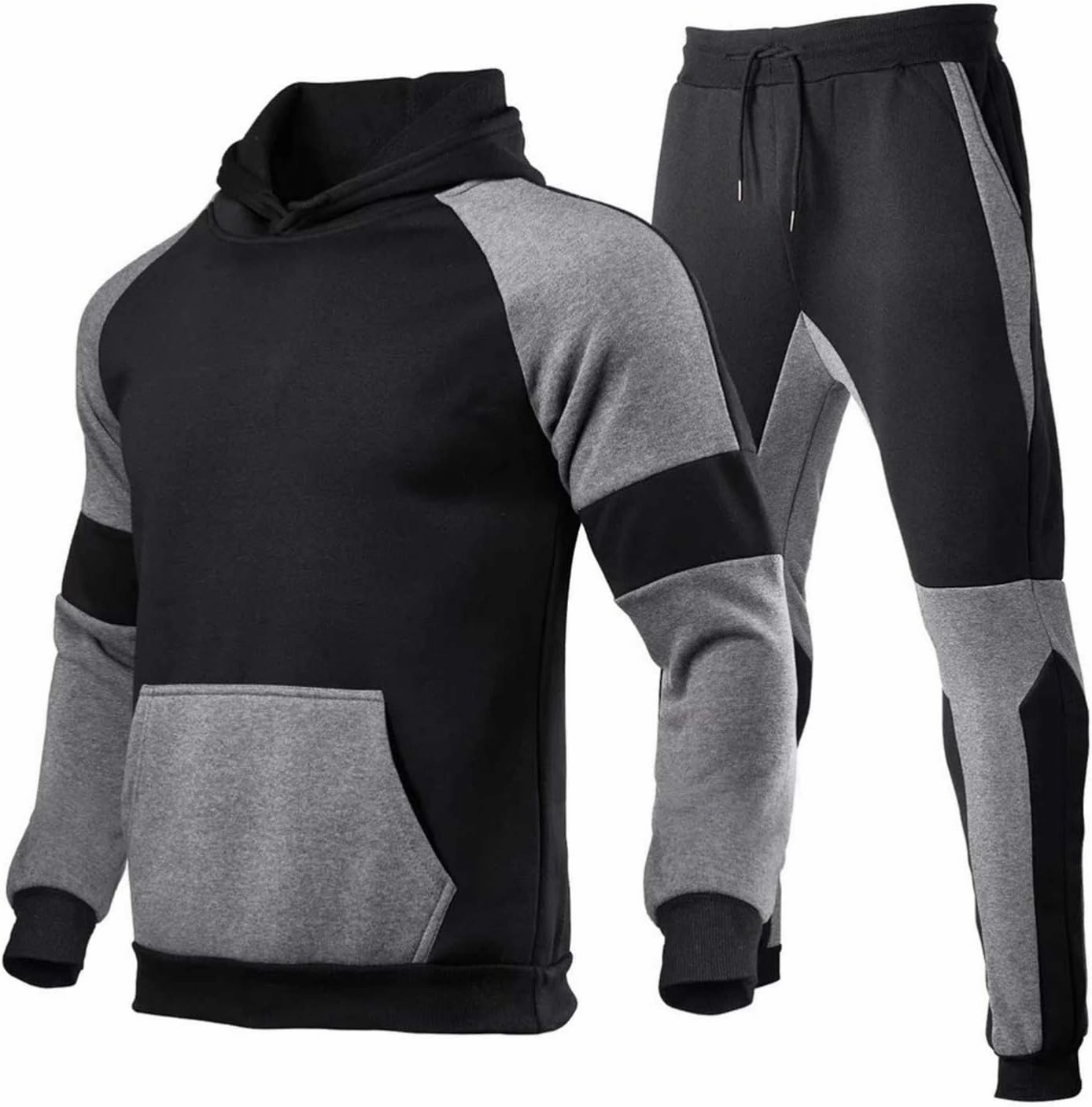 Men's Tracksuit 2 Piece Hoodie Athletic Sweatsuits Color Block Long Sleeve Hooded Sweatshirts Loose Sweatpant Set
