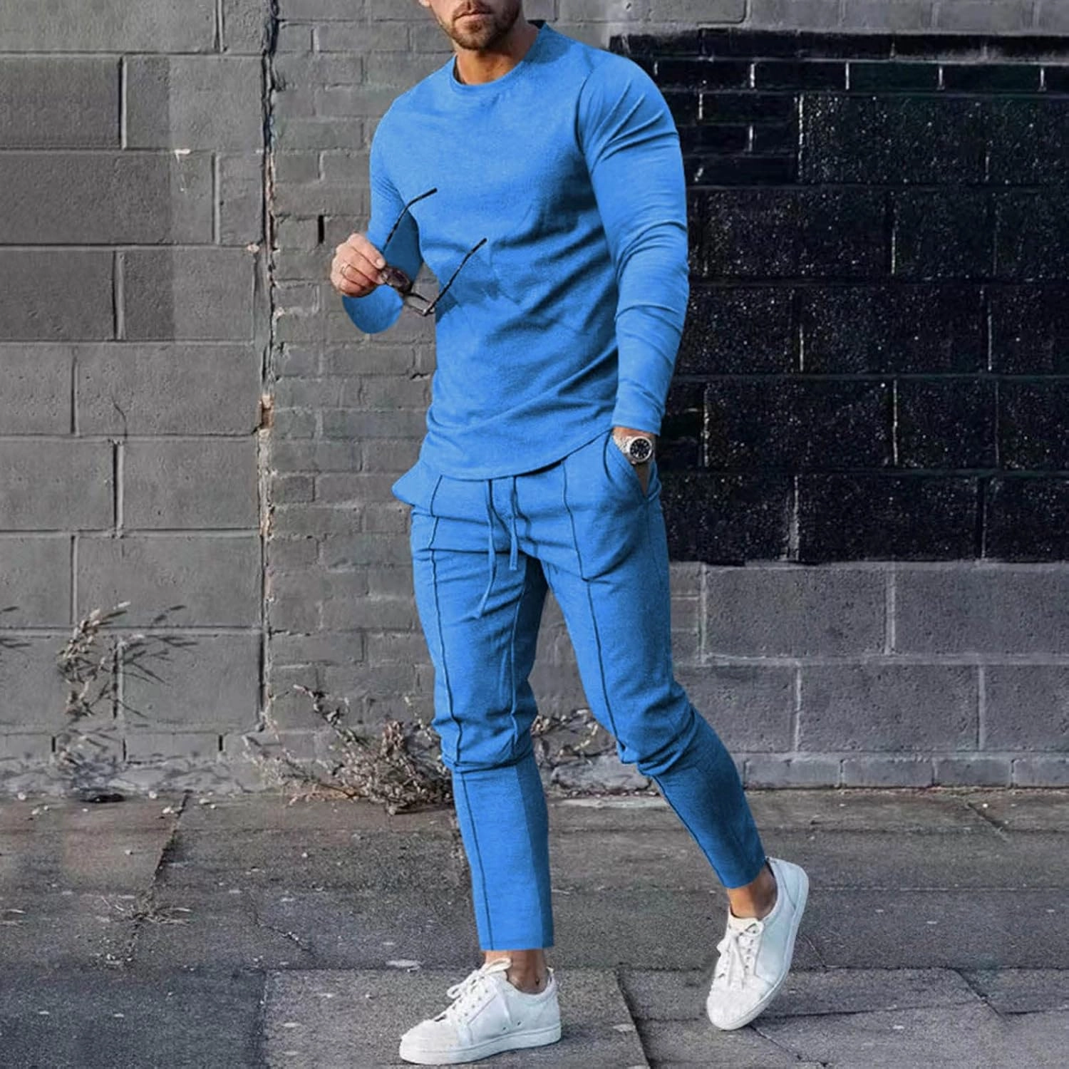 Men's Tracksuit Athletic Casual 2 Piece Outfits Long Sleeve Pullover Shirts and Pant Set Gym Jogger Sweatsuit Set