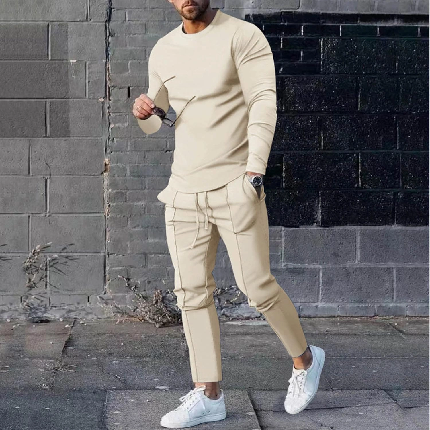 Men's Tracksuit Athletic Casual 2 Piece Outfits Long Sleeve Pullover Shirts and Pant Set Gym Jogger Sweatsuit Set