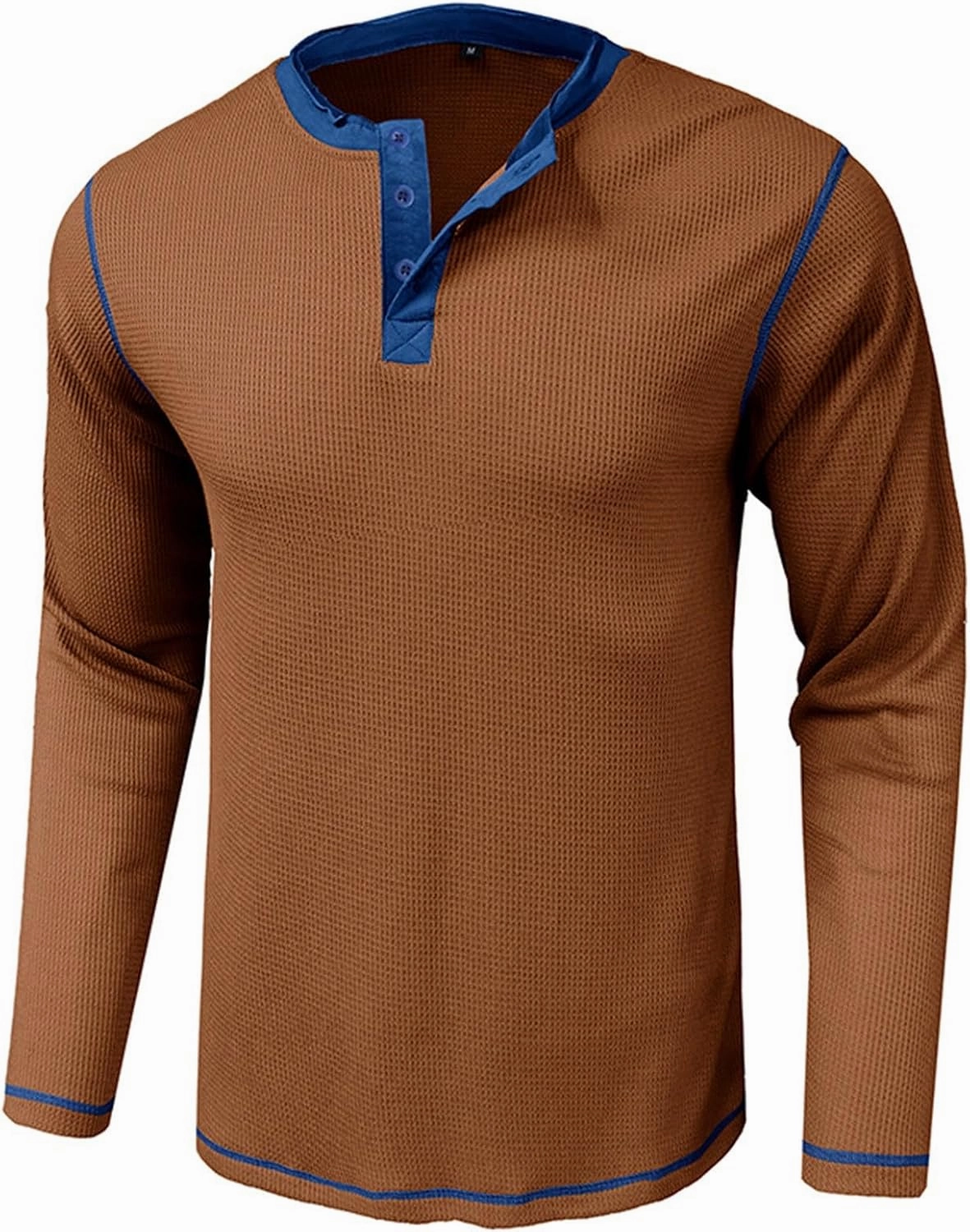 Men Waffle Knit Shirts 1/4 Button Long Sleeve Casual T-Shirts Solid Color Lightweight Loose Fit Shirt
