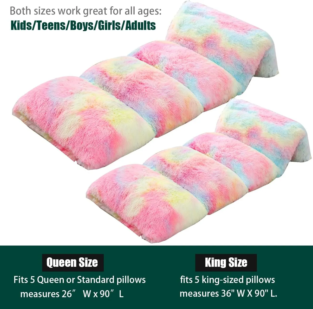 Mengersi Velvet Floor Pillows,Faux Fur Tie Dye Pillow Bed Floor Lounger Cover,Sleeping Mat for Girls Teen Toddler,Pillow Lounger for Reading Playing Games Party,Requires 5 Pillows(King,Pink)