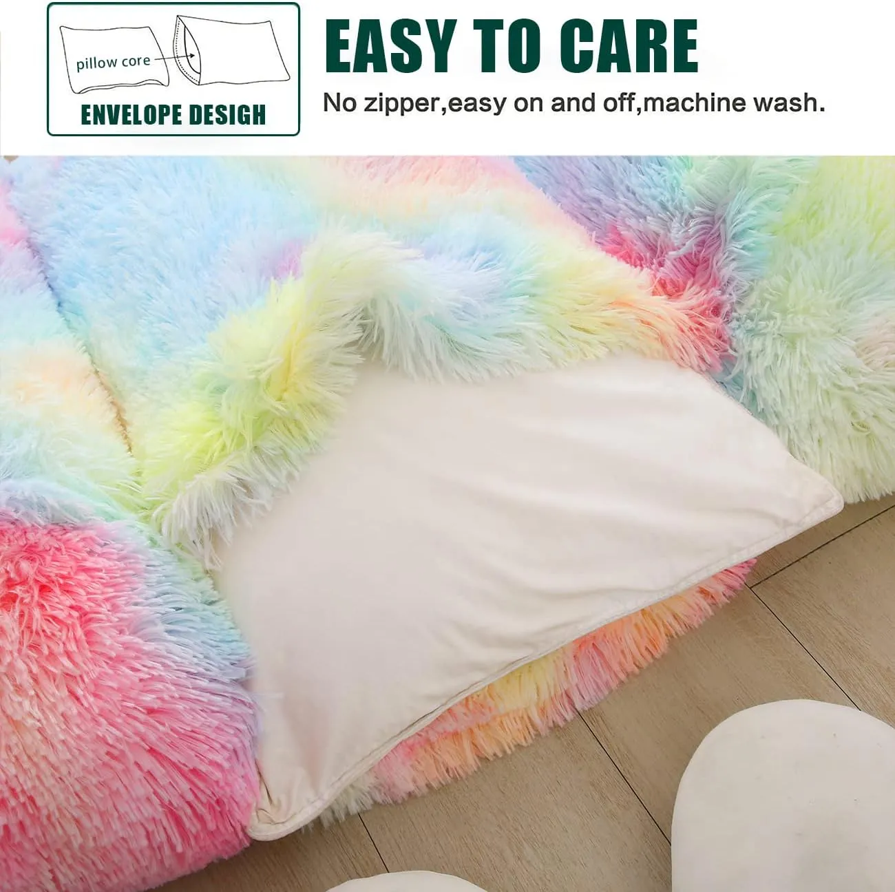 Mengersi Velvet Floor Pillows,Faux Fur Tie Dye Pillow Bed Floor Lounger Cover,Sleeping Mat for Girls Teen Toddler,Pillow Lounger for Reading Playing Games Party,Requires 5 Pillows(King,Pink)