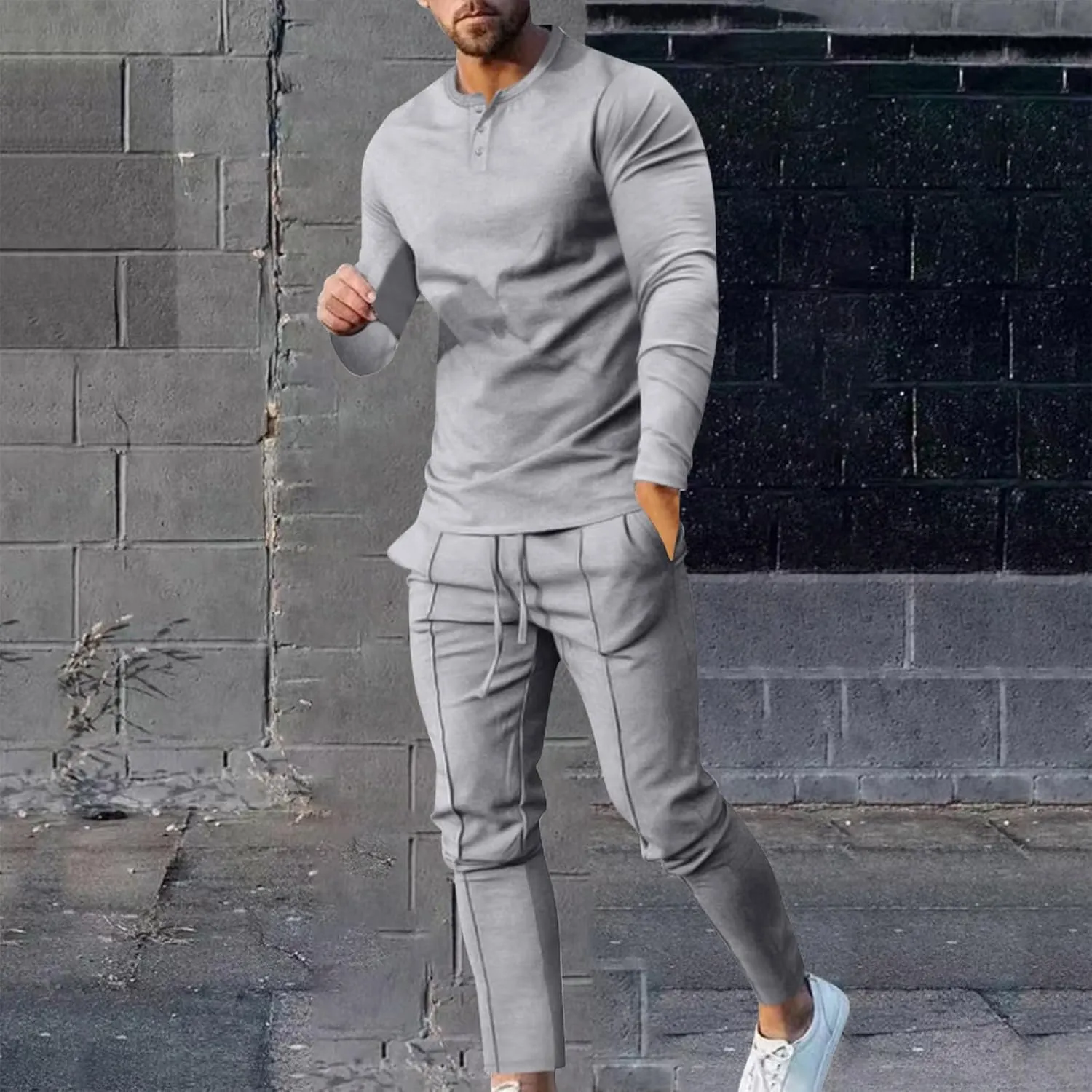 Men's 2 Piece Tracksuit Set Jogging Sweatsuit Outfits Solid Long Sleeve Button Down Shirt and Sport Sweatpant Set