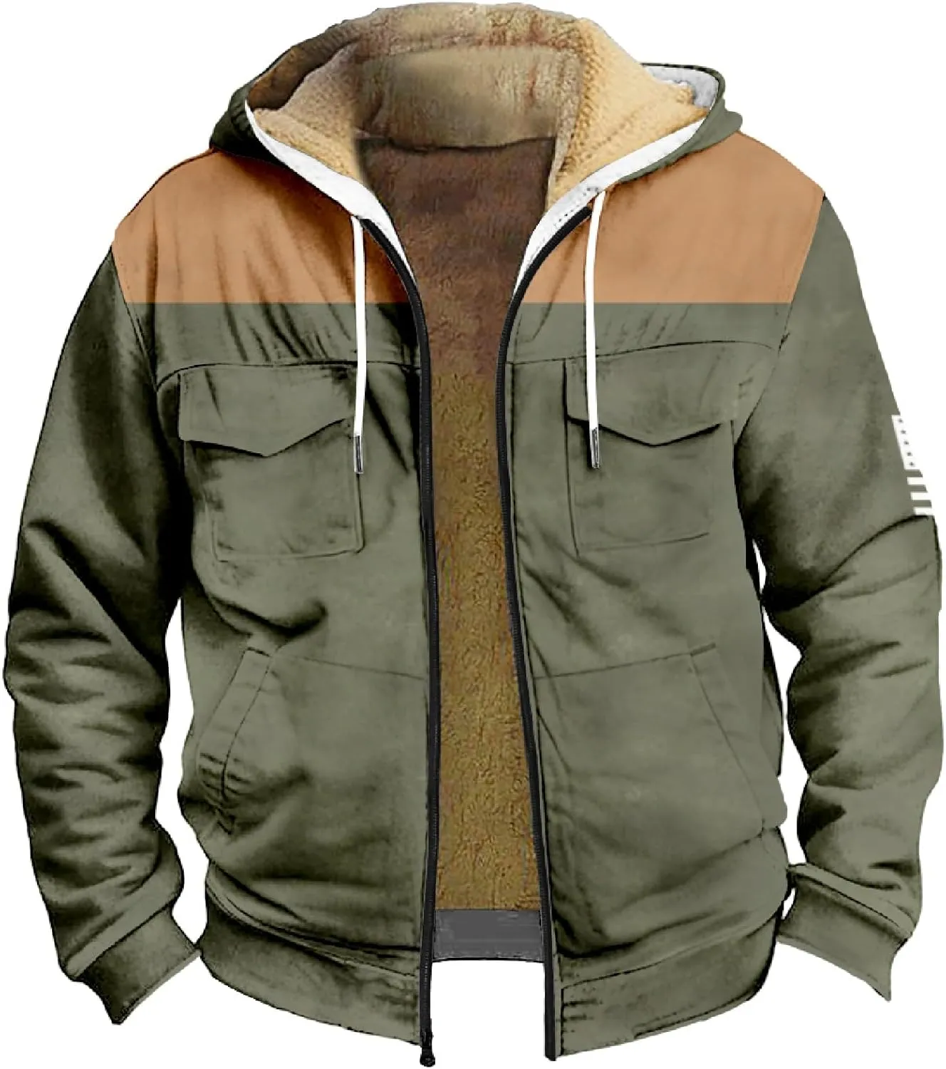 Men's Active Hoodies Jacket 2025 Winter Warm Thick Zip Big and Tall Warm Trucker Pullover with Hooded Coats Outwear
