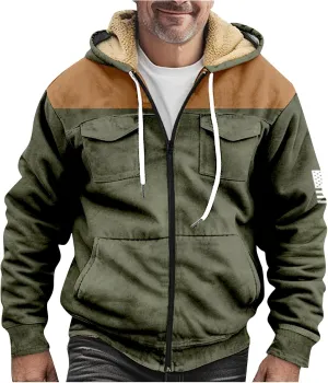 Men's Active Hoodies Jacket 2025 Winter Warm Thick Zip Big and Tall Warm Trucker Pullover with Hooded Coats Outwear