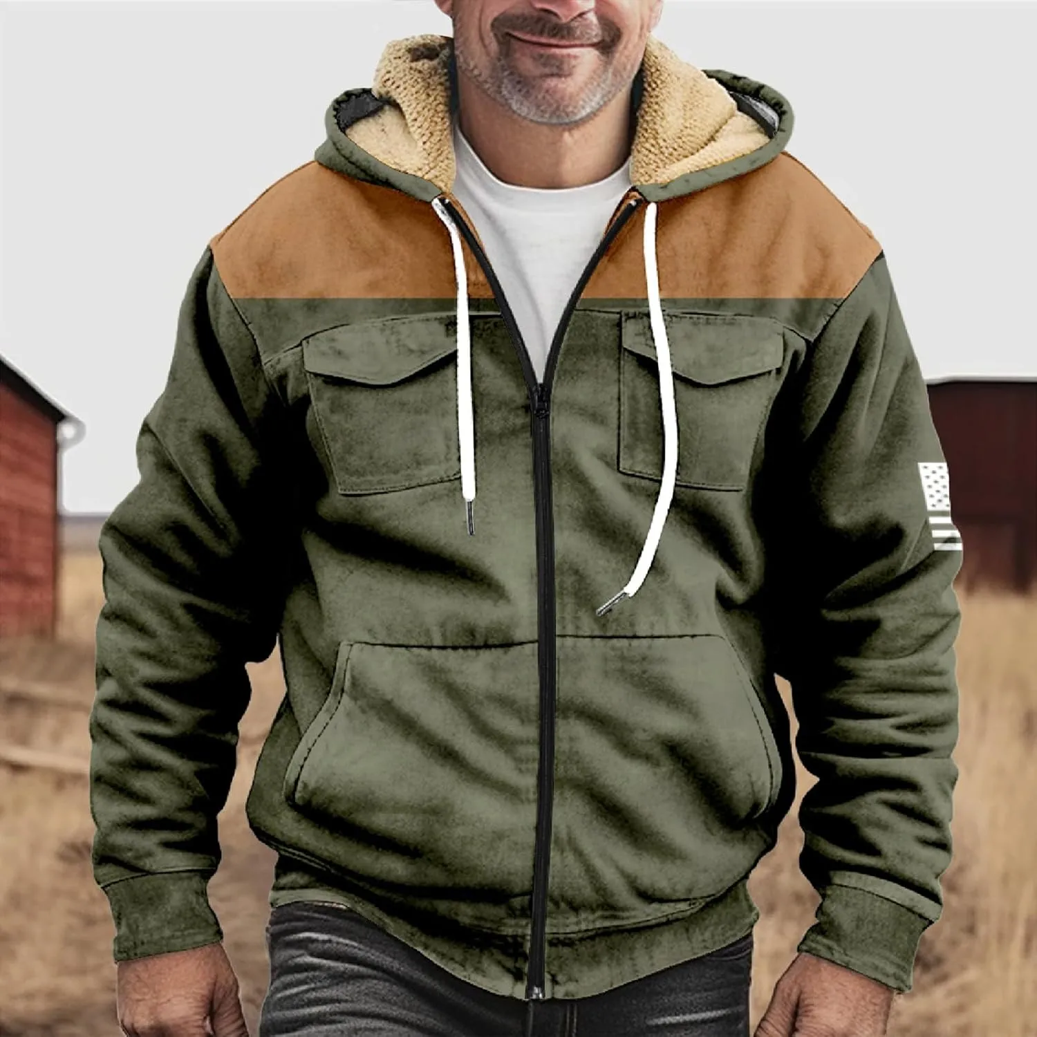 Men's Active Hoodies Jacket 2025 Winter Warm Thick Zip Big and Tall Warm Trucker Pullover with Hooded Coats Outwear