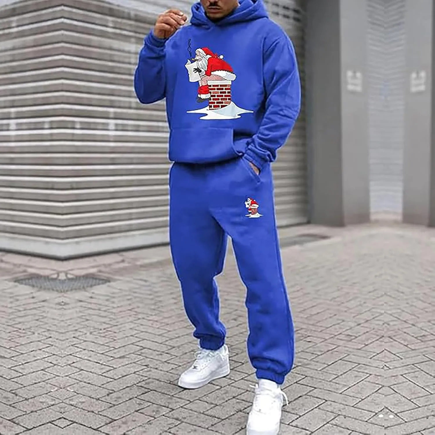 Men's Athletic Hoodie Tracksuit Funny Christmas Tracksuit 2 Piece Funny Reindeer Santa Casual Athletic Jogging Suits