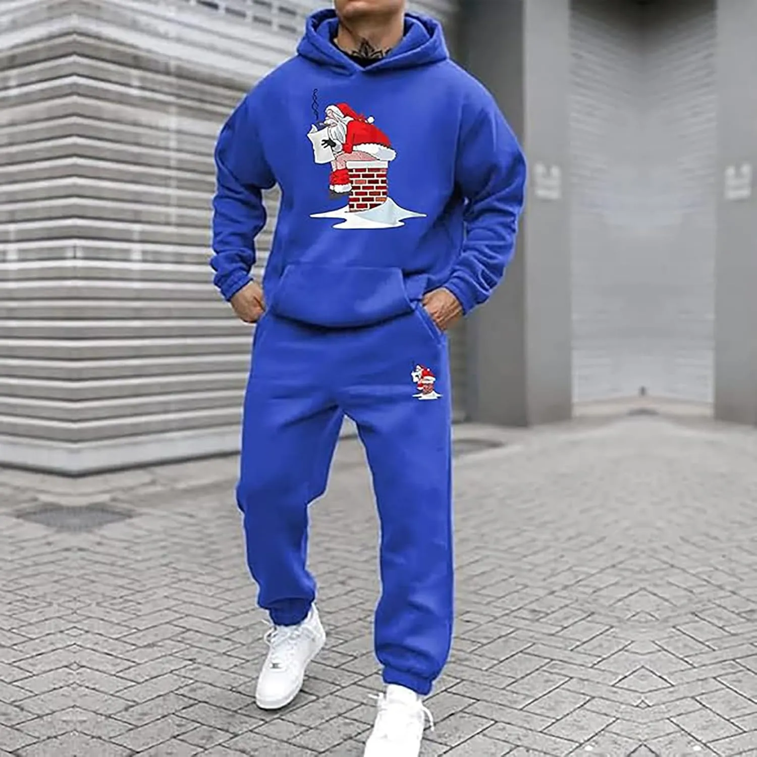 Men's Athletic Hoodie Tracksuit Funny Christmas Tracksuit 2 Piece Funny Reindeer Santa Casual Athletic Jogging Suits