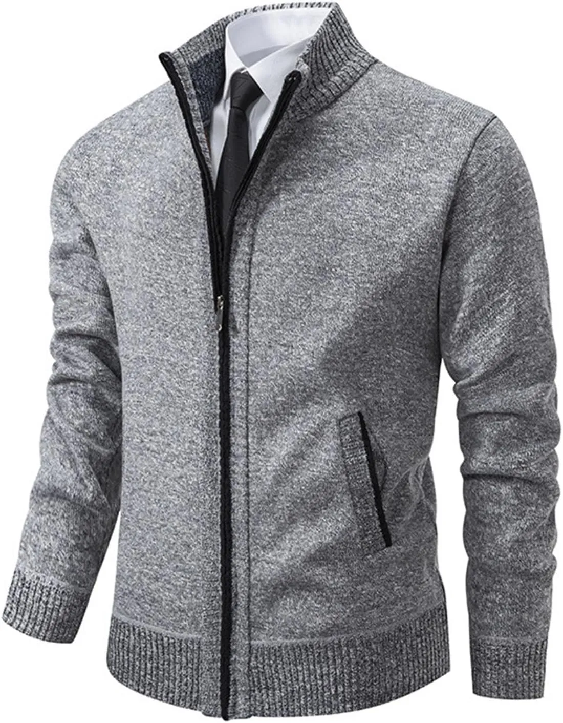 Mens Cardigan Sweater, Mens Full Zip Fleece Lined Cardigan Sweaters Casual Slim Fit Cable Knitted Sweater Jacket Coat