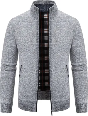 Mens Cardigan Sweater, Mens Full Zip Fleece Lined Cardigan Sweaters Casual Slim Fit Cable Knitted Sweater Jacket Coat
