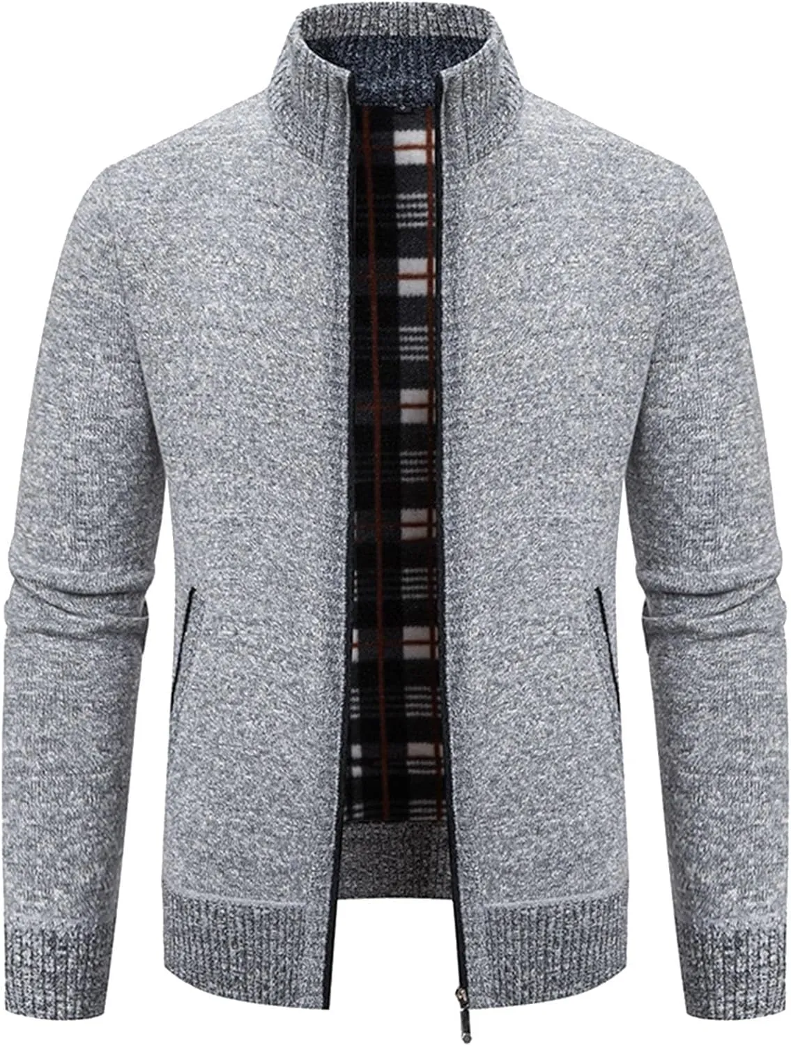 Mens Cardigan Sweater, Mens Full Zip Fleece Lined Cardigan Sweaters Casual Slim Fit Cable Knitted Sweater Jacket Coat