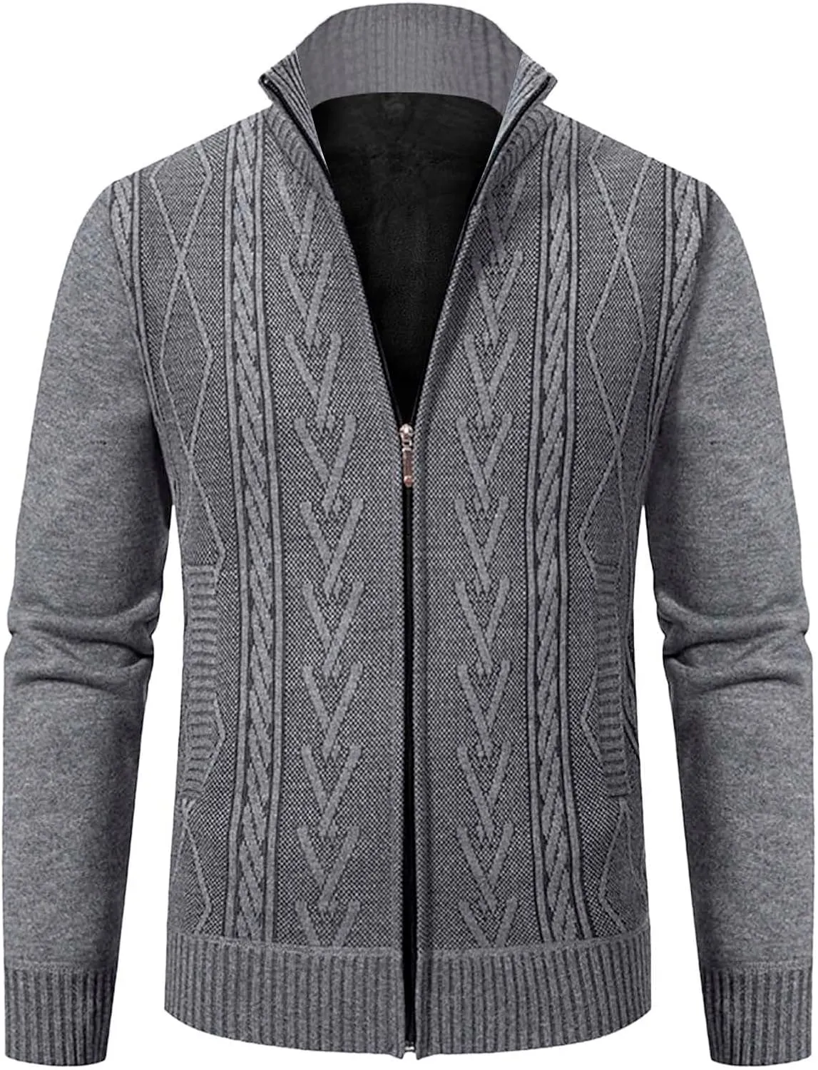 Mens Cardigan Sweater, Mens Full Zip Fleece Lined Cardigan Sweaters Casual Slim Fit Cable Knitted Sweater Jacket Coat