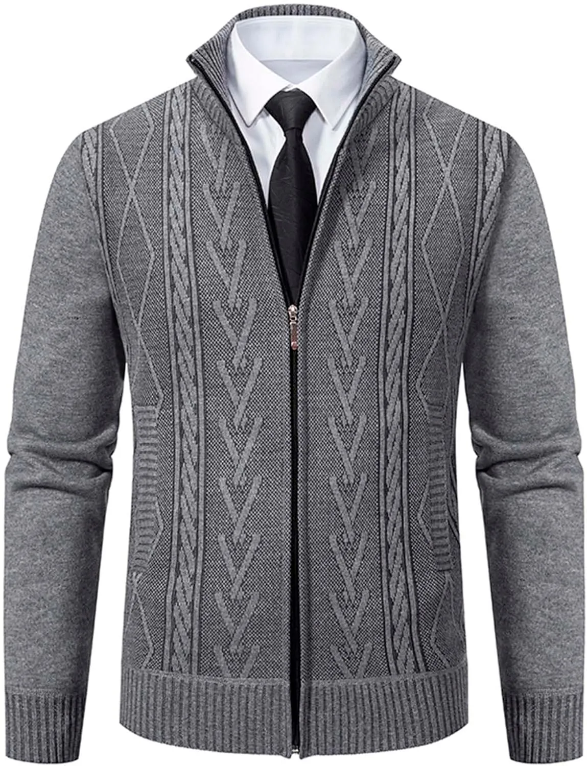 Mens Cardigan Sweater, Mens Full Zip Fleece Lined Cardigan Sweaters Casual Slim Fit Cable Knitted Sweater Jacket Coat