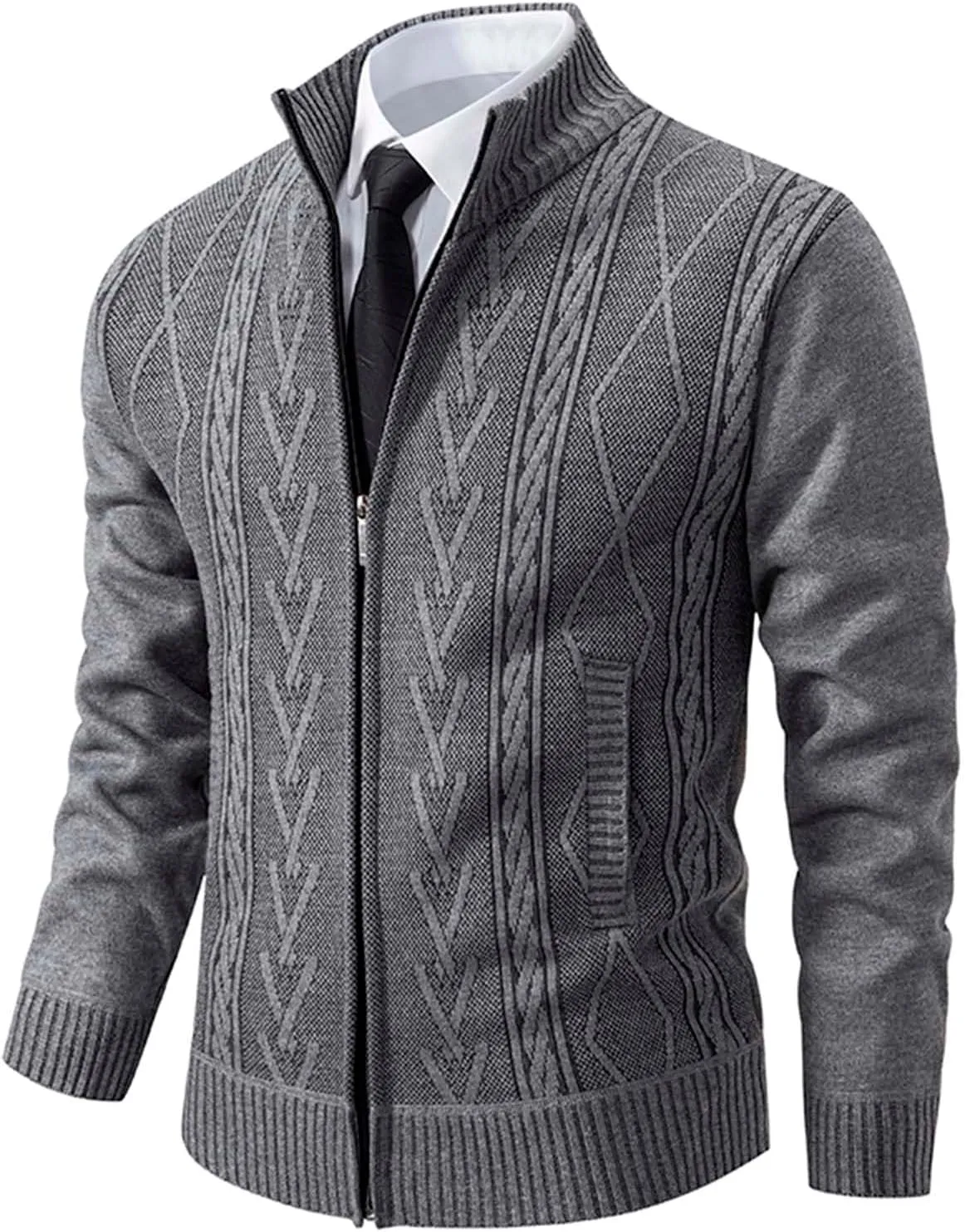 Mens Cardigan Sweater, Mens Full Zip Fleece Lined Cardigan Sweaters Casual Slim Fit Cable Knitted Sweater Jacket Coat