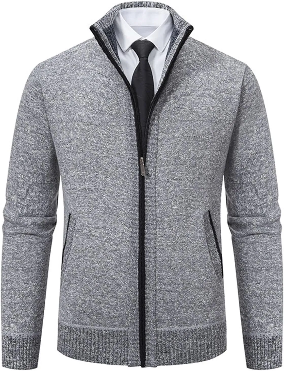 Mens Cardigan Sweater, Mens Full Zip Fleece Lined Cardigan Sweaters Casual Slim Fit Cable Knitted Sweater Jacket Coat