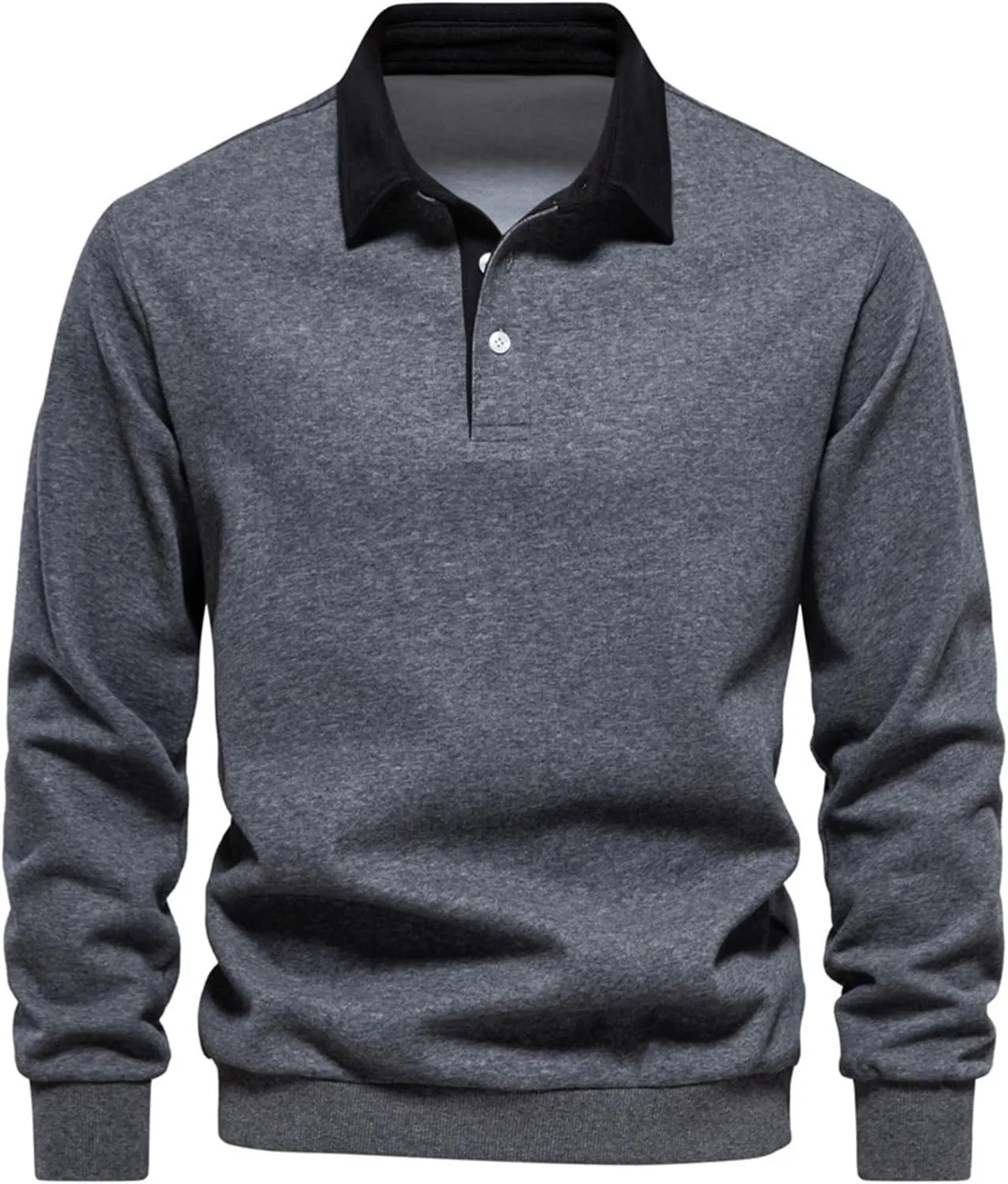 Men's Long Sleeve Polo Shirts Slim-fit Cotton Rugby Shirt Basic Color Spliced Designed Sweatshirt