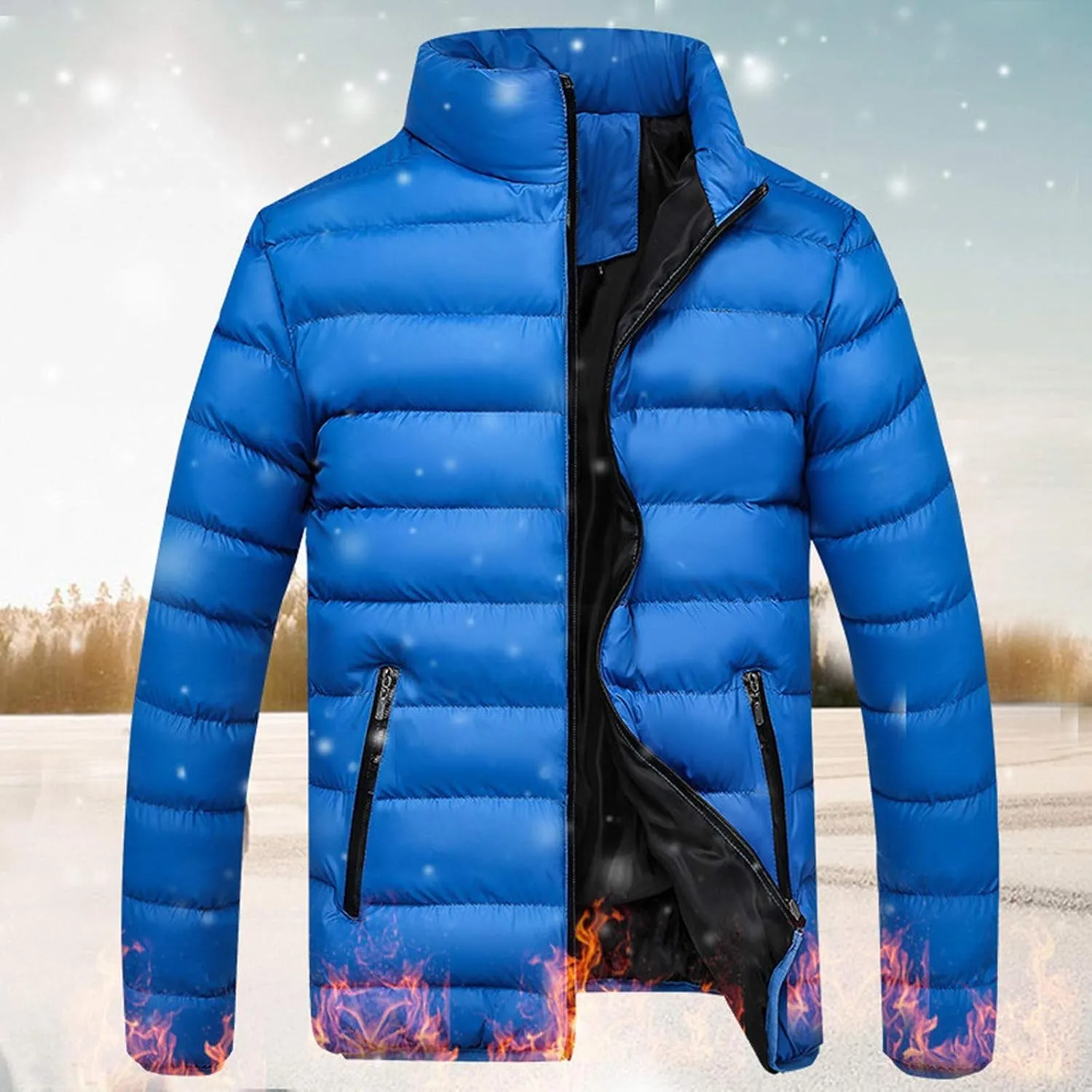 Men's Puffer Coat - Mens Insulated Quilted Jacket For Winter Fashionable Solid Quilted Coat Classic Parka Jacket