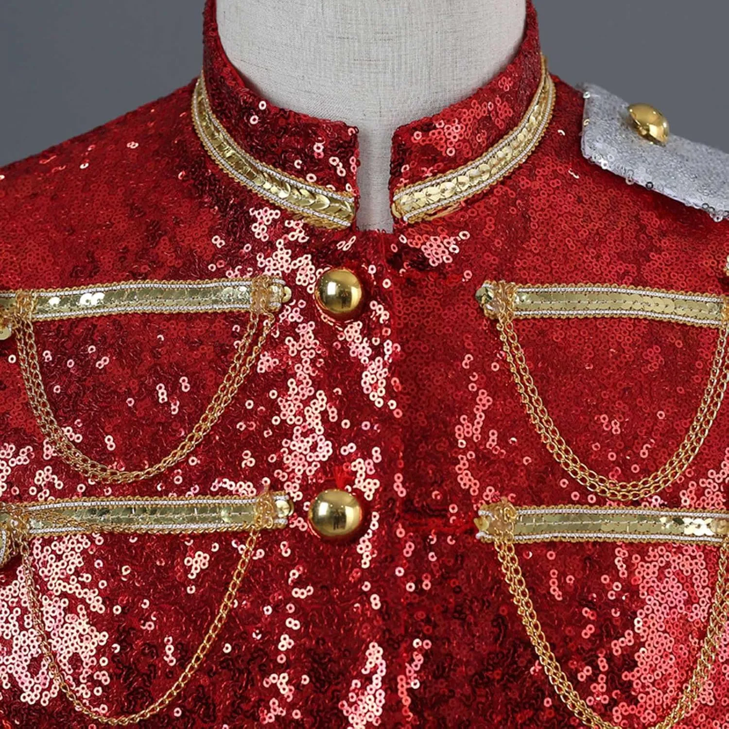 Men's Sequin Dress Coat Court Tuxedo Jacket with Chain Victorian Long Sleeve Blazer Punk Uniform Renaissance Costume