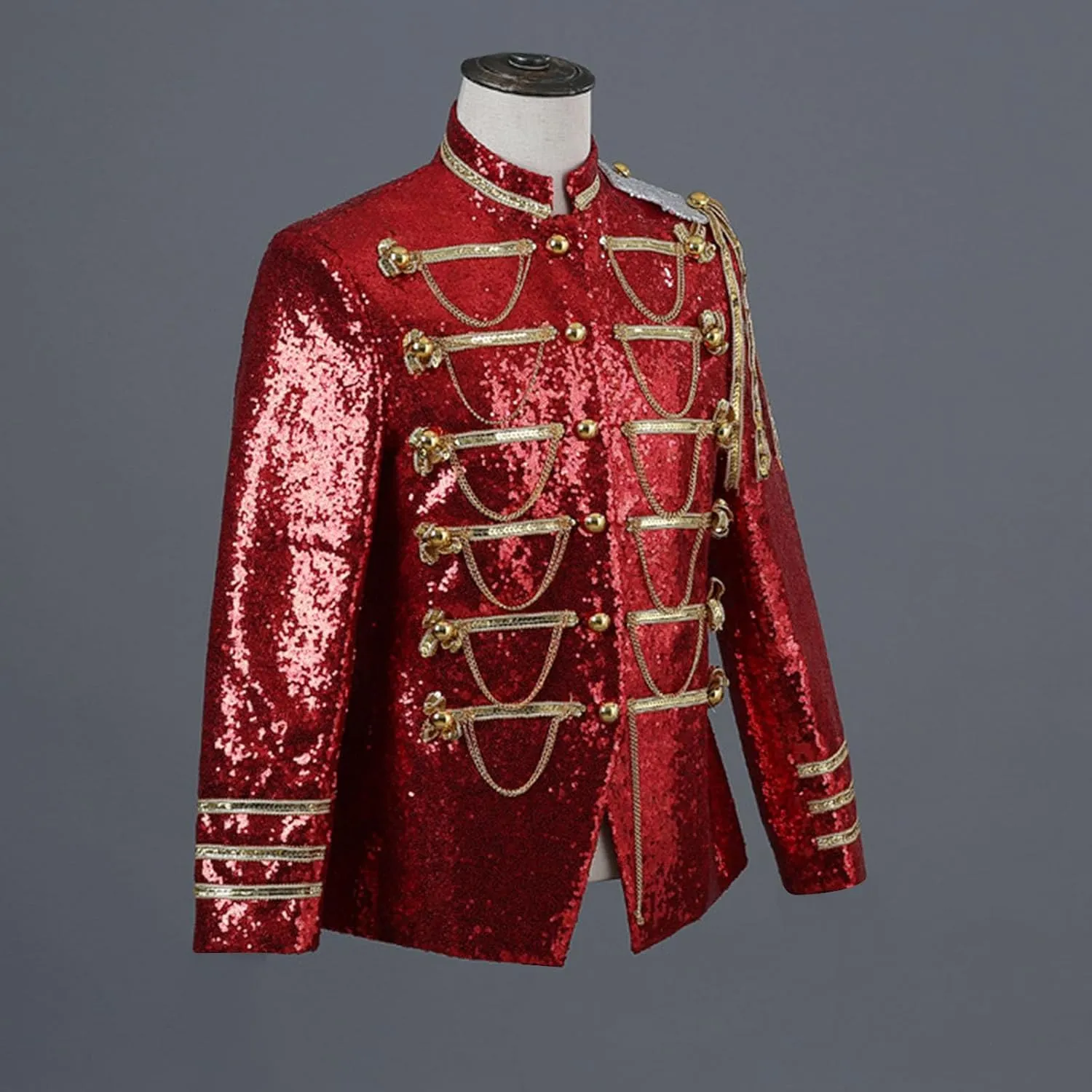 Men's Sequin Dress Coat Court Tuxedo Jacket with Chain Victorian Long Sleeve Blazer Punk Uniform Renaissance Costume