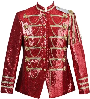 Men's Sequin Dress Coat Court Tuxedo Jacket with Chain Victorian Long Sleeve Blazer Punk Uniform Renaissance Costume