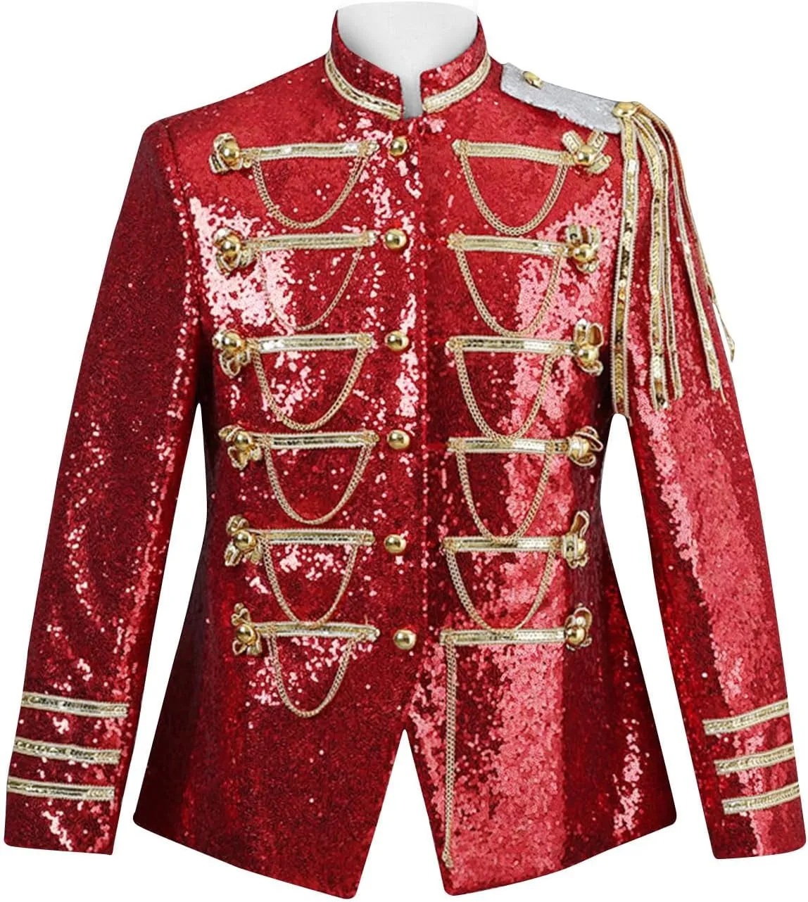 Men's Sequin Dress Coat Court Tuxedo Jacket with Chain Victorian Long Sleeve Blazer Punk Uniform Renaissance Costume