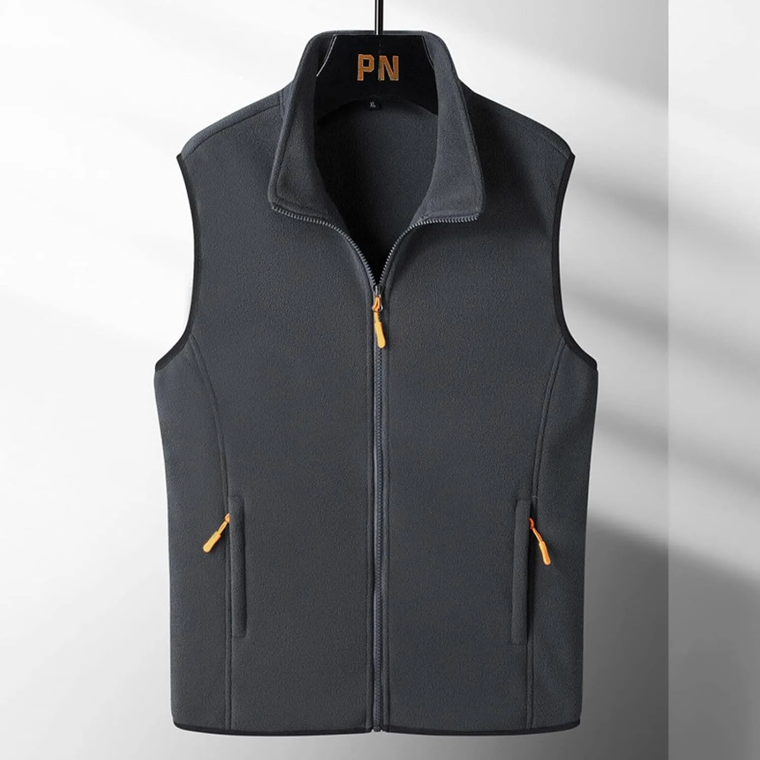 Mens Soft Shell Fuzzy Vest Full Zip Sleeveless Stand Collar Linghtweight Vests with Pocket Lamb Velvet Warm Vest Coat