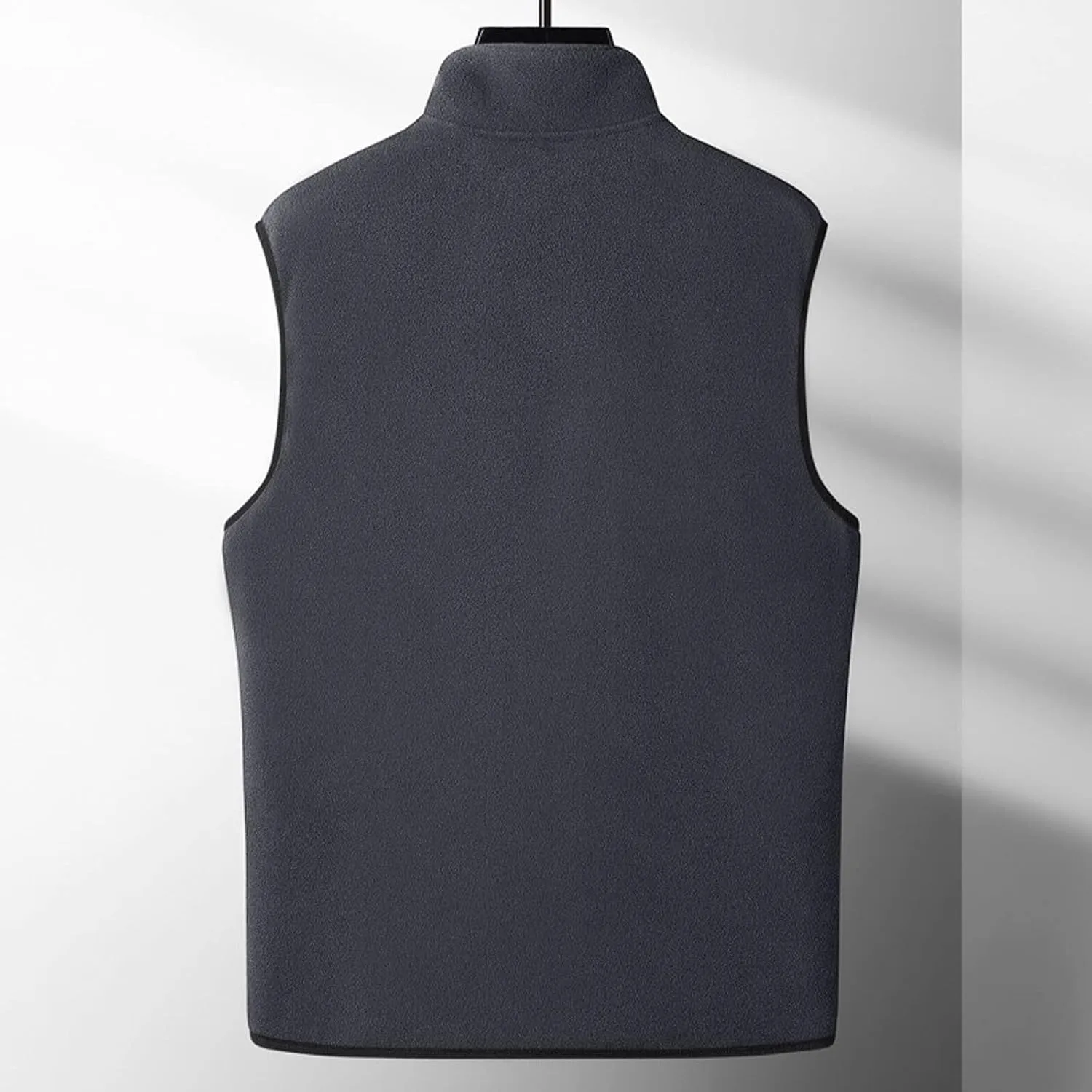Mens Soft Shell Fuzzy Vest Full Zip Sleeveless Stand Collar Linghtweight Vests with Pocket Lamb Velvet Warm Vest Coat