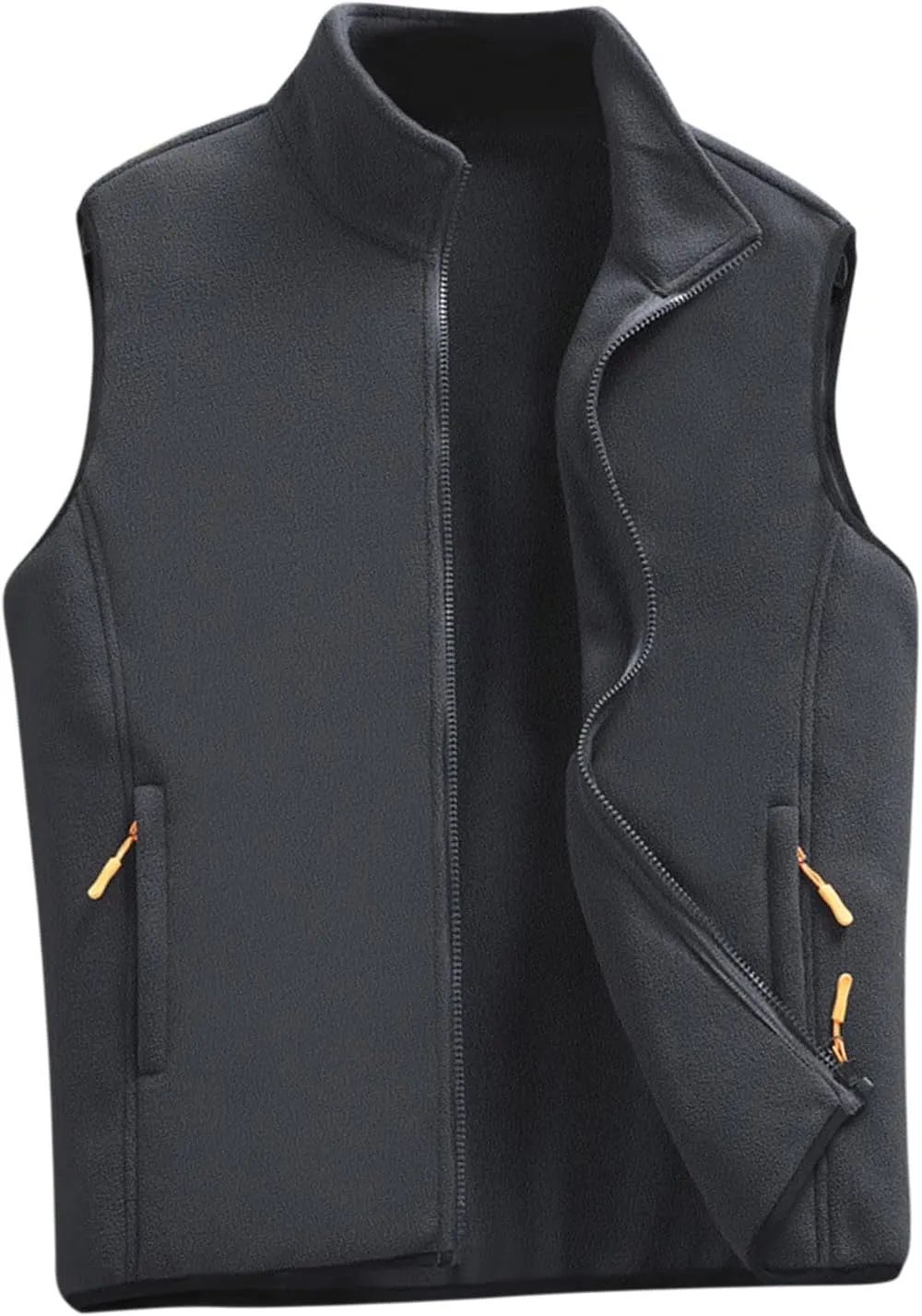 Mens Soft Shell Fuzzy Vest Full Zip Sleeveless Stand Collar Linghtweight Vests with Pocket Lamb Velvet Warm Vest Coat
