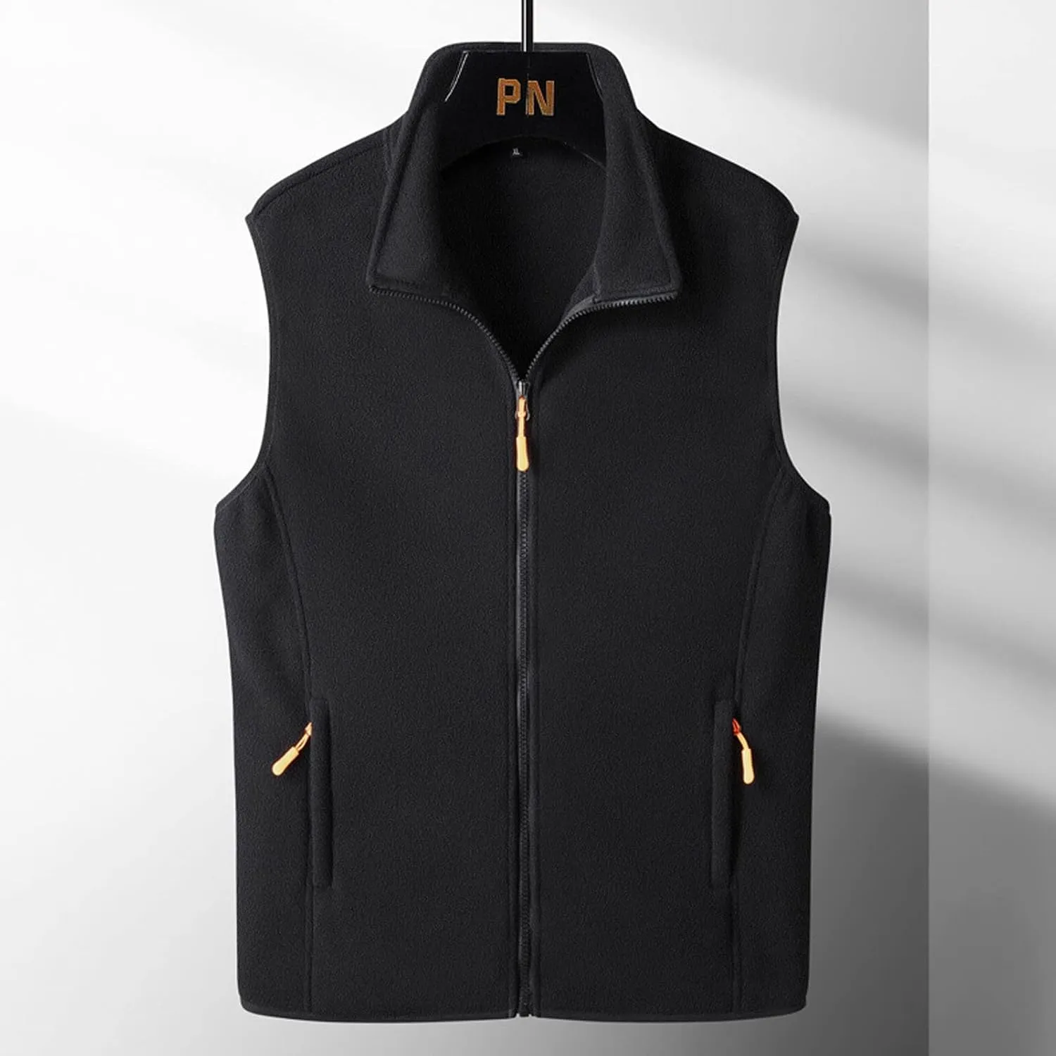 Mens Soft Shell Fuzzy Vest Full Zip Sleeveless Stand Collar Linghtweight Vests with Pocket Lamb Velvet Warm Vest Coat