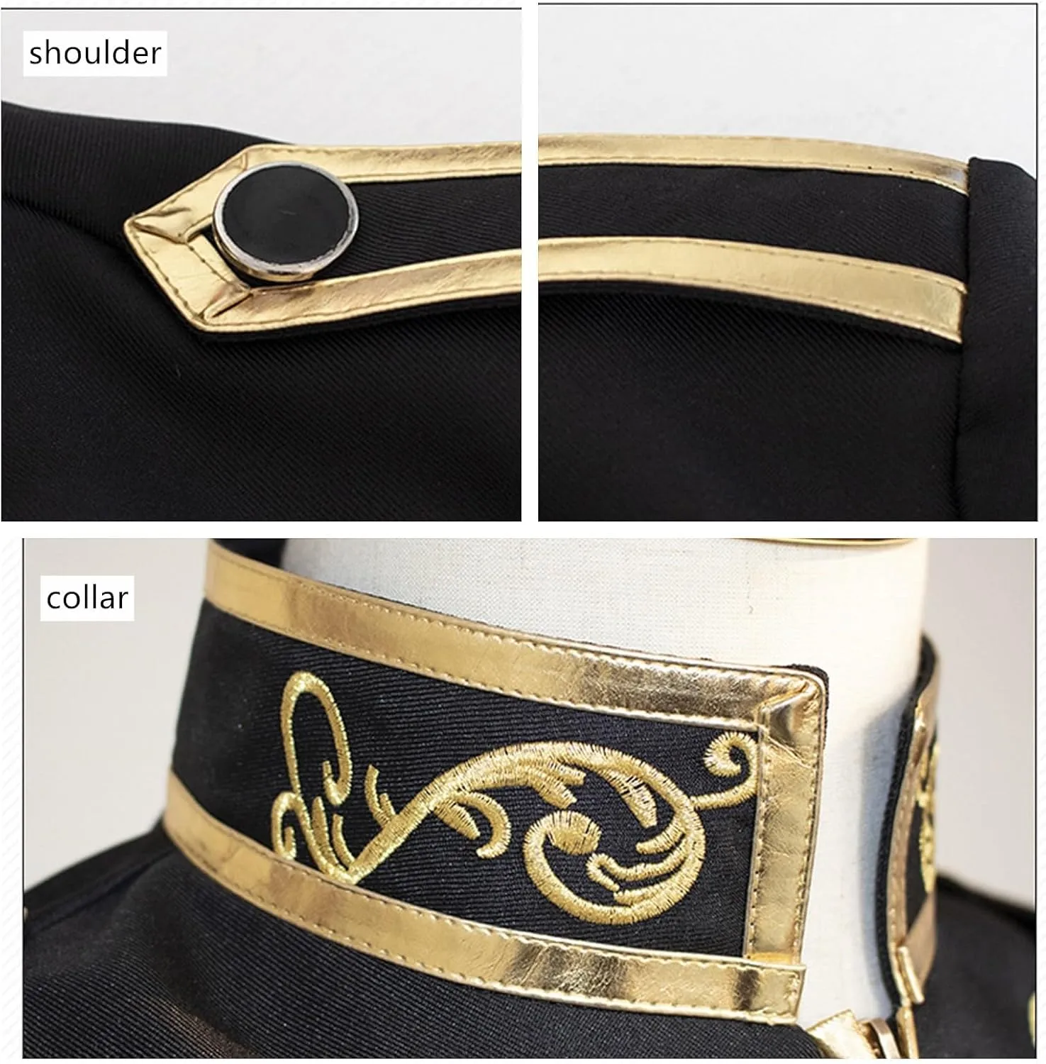 Mens Stylish Court Prince Black Velvet Gold Embroidery Blazer Suit Jacket Parade Punk Officer Fitted Costume