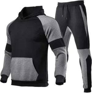 Men's Tracksuit 2 Piece Hoodie Athletic Sweatsuits Color Block Long Sleeve Hooded Sweatshirts Loose Sweatpant Set