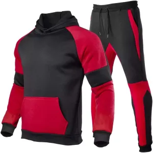 Men's Tracksuit 2 Piece Hoodie Athletic Sweatsuits Color Block Long Sleeve Hooded Sweatshirts Loose Sweatpant Set