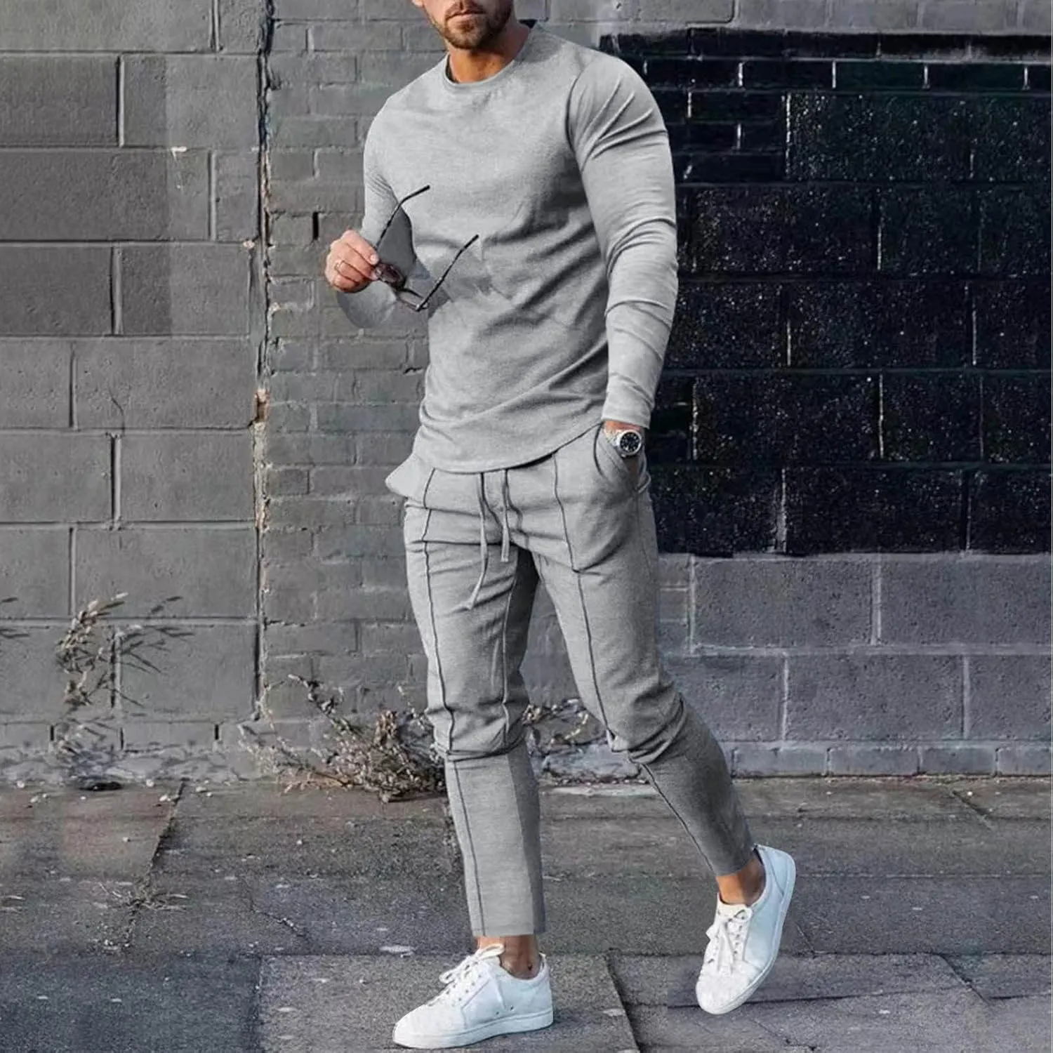 Men's Tracksuit Athletic Casual 2 Piece Outfits Long Sleeve Pullover Shirts and Pant Set Gym Jogger Sweatsuit Set