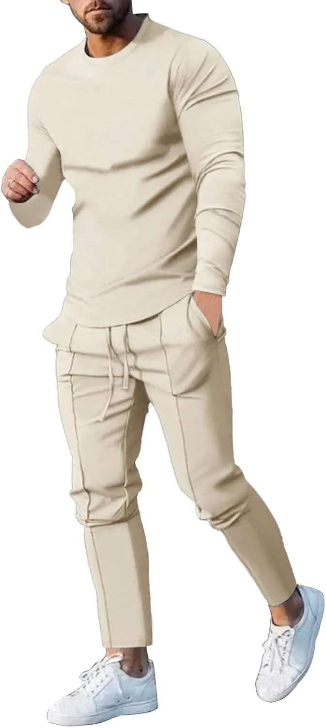 Men's Tracksuit Athletic Casual 2 Piece Outfits Long Sleeve Pullover Shirts and Pant Set Gym Jogger Sweatsuit Set