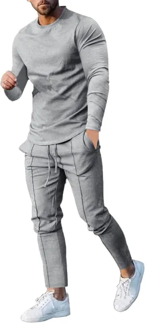 Men's Tracksuit Athletic Casual 2 Piece Outfits Long Sleeve Pullover Shirts and Pant Set Gym Jogger Sweatsuit Set