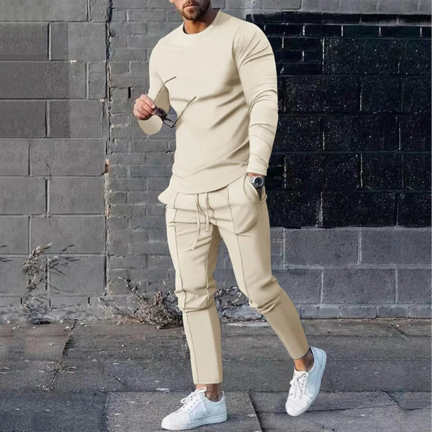 Men's Tracksuit Athletic Casual 2 Piece Outfits Long Sleeve Pullover Shirts and Pant Set Gym Jogger Sweatsuit Set