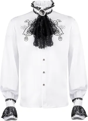 Men's Victorian Pleated Shirt Button Medieval Stand Collar Blouse Steampunk Court Uniform Vintage Renaissance Costume