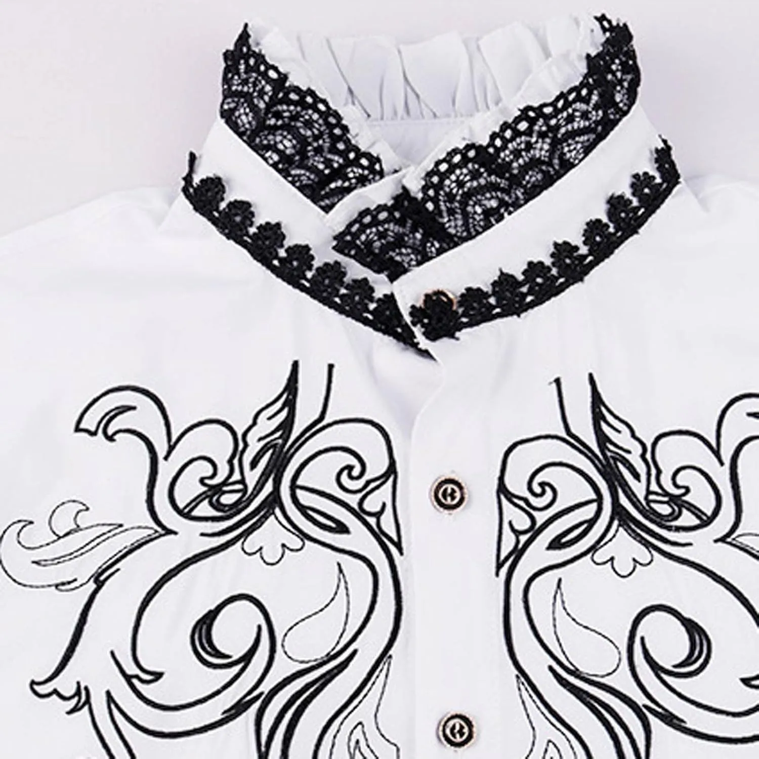Men's Victorian Pleated Shirt Button Medieval Stand Collar Blouse Steampunk Court Uniform Vintage Renaissance Costume
